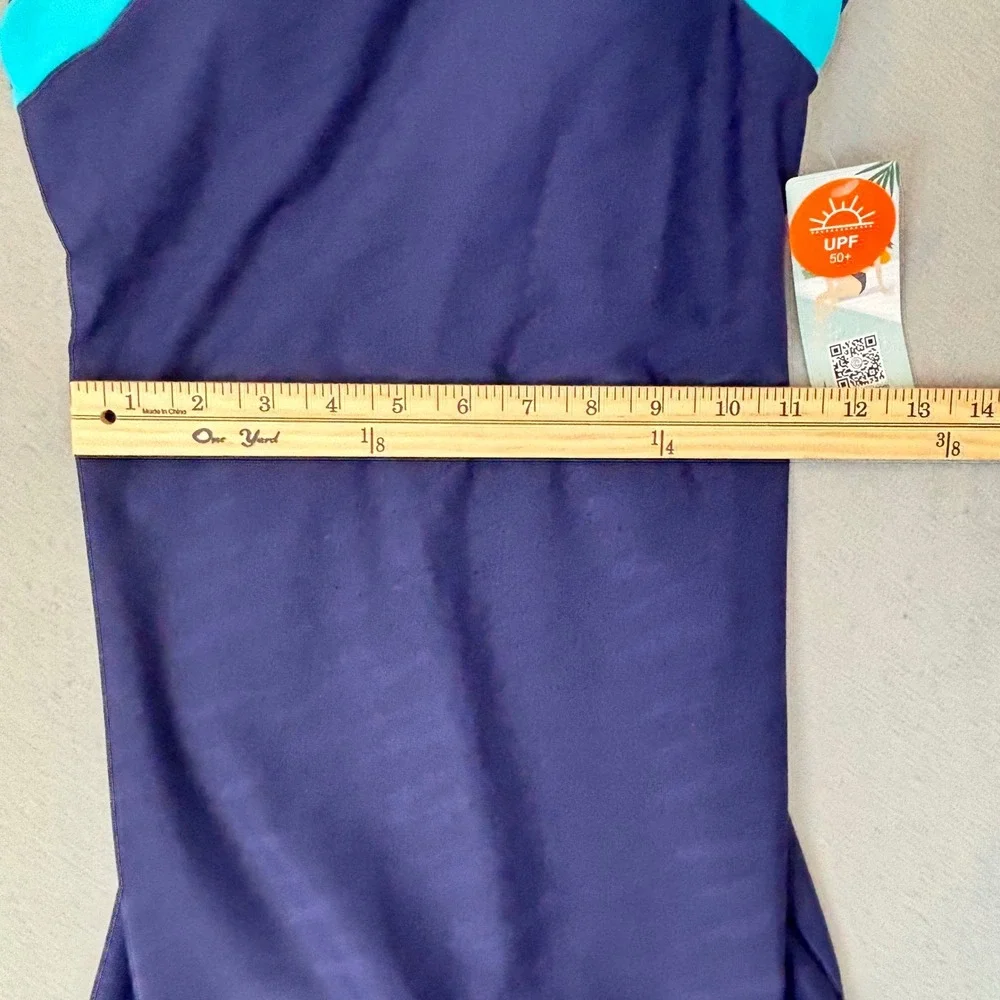 New Girls 14 Navy Blue Boyleg One Piece Swimsuit UPF 50+ Sun Protection